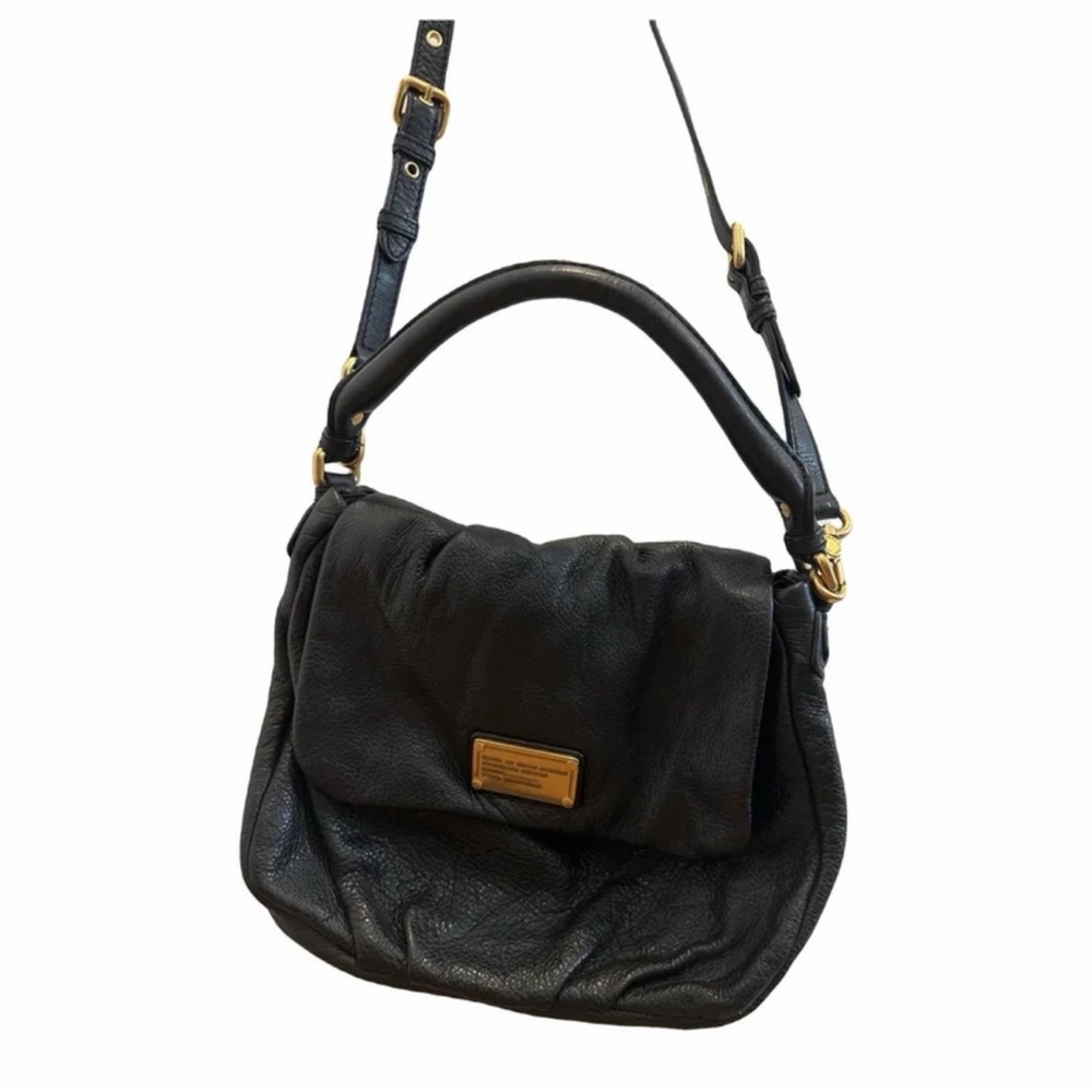Marc By Marc Jacobs Black Leather Shoulder Bag with Gold Plaque